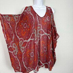Show Me Your Mumu peta boo tunic dreamy medallions cold shoulder top XS